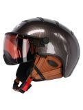 Miniatuur Kask, Elite Pro, skihelm, carbon bruin-goud meekleurend-vizier