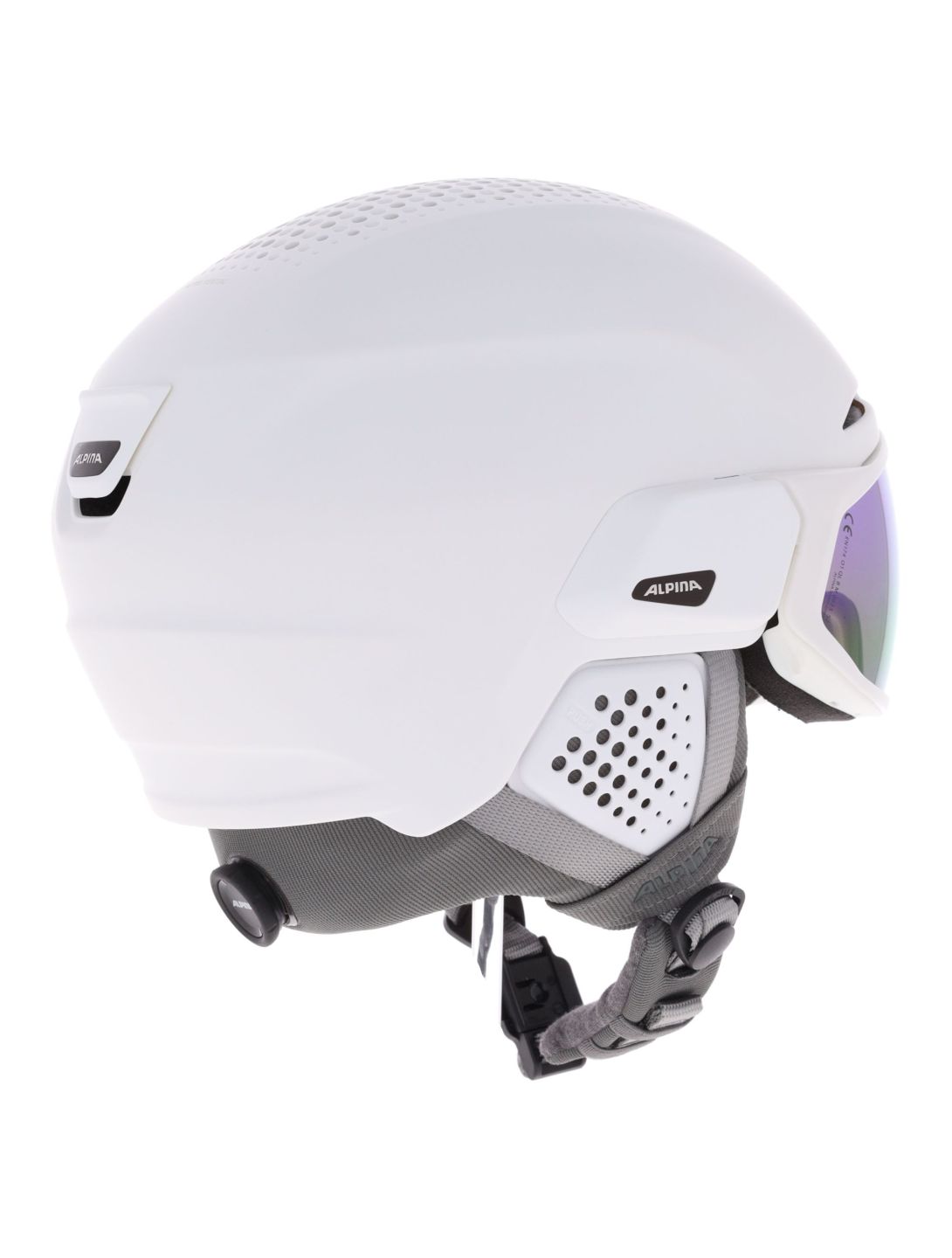 Alpina, Alto Q-Lite skihelm met vizier unisex White Matt (Blue Revo Mirror) wit 