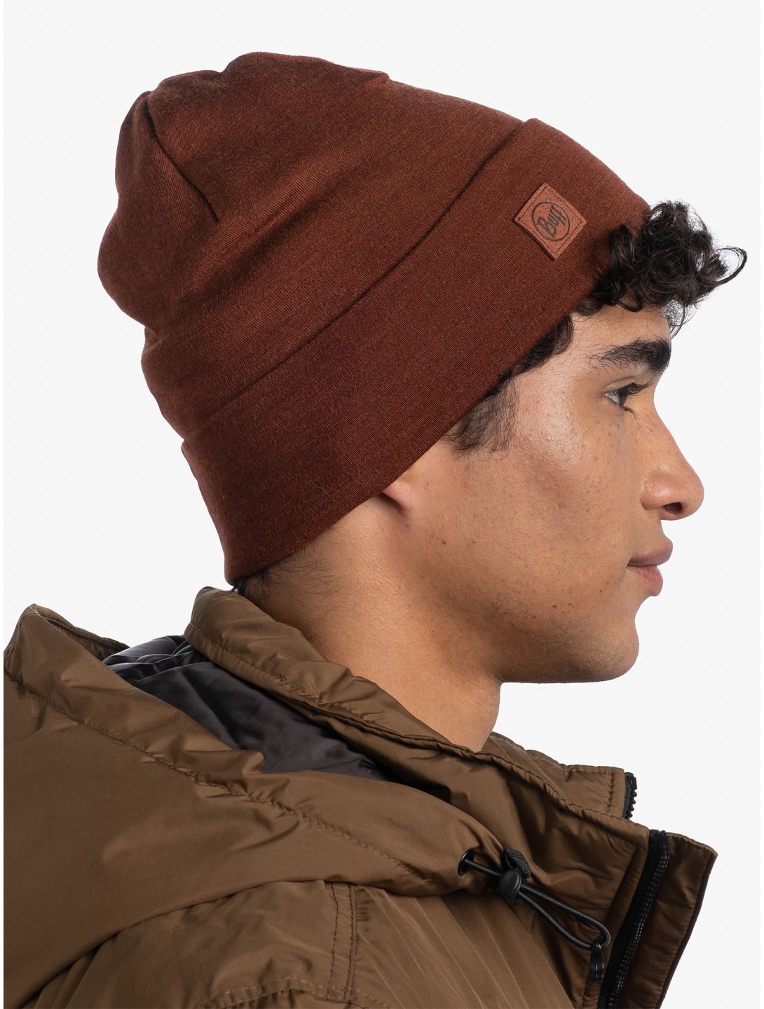 Buff, Merino Heavyweight Beanie muts unisex Solid Sienna bruin 