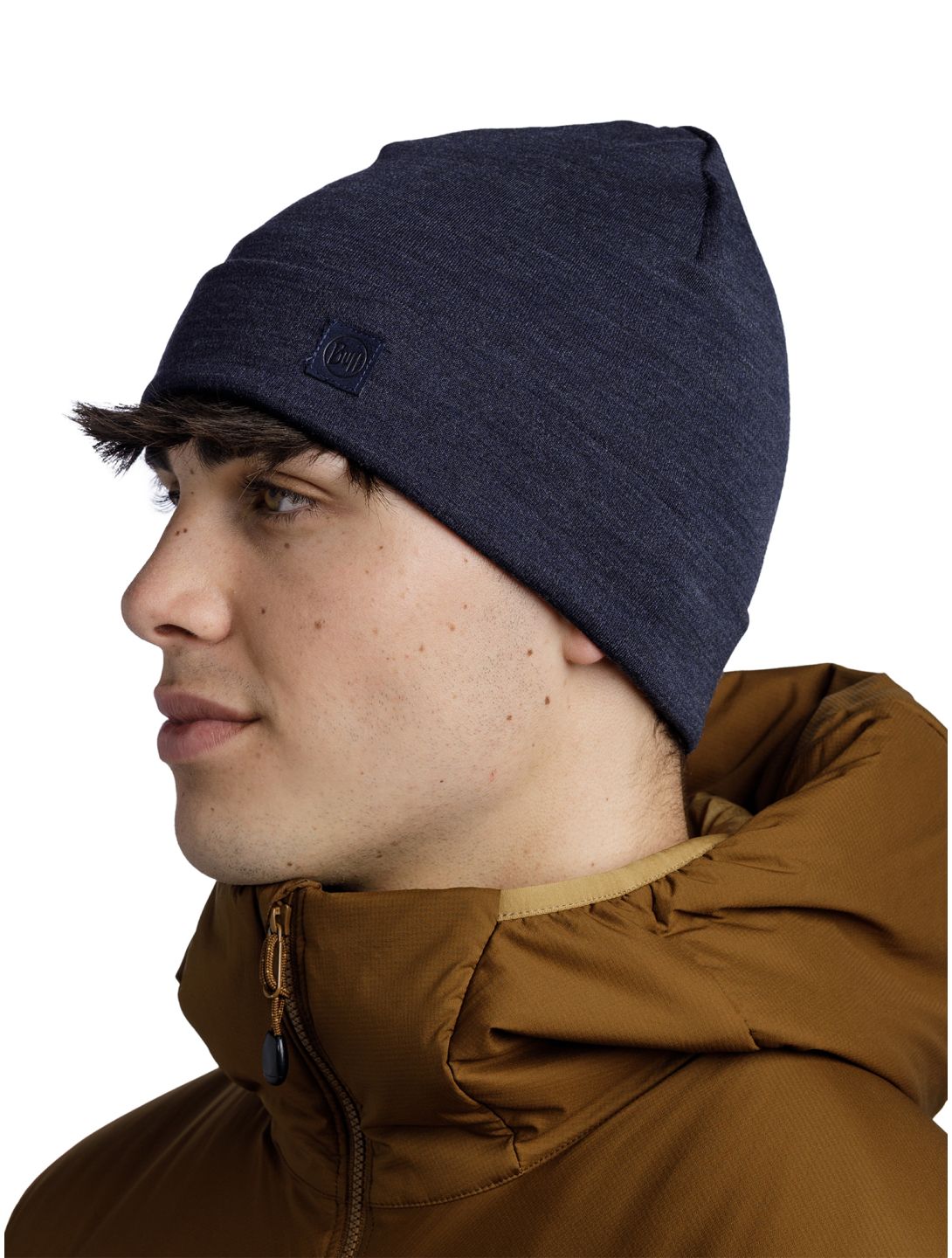 Buff, Merino Heavyweight Beanie muts unisex Solid Indigo paars 