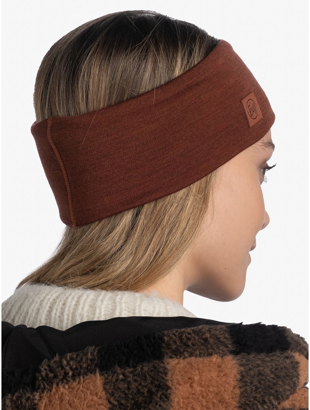 Buff, Merino Wide Headband hoofdband unisex Solid Sienna bruin 