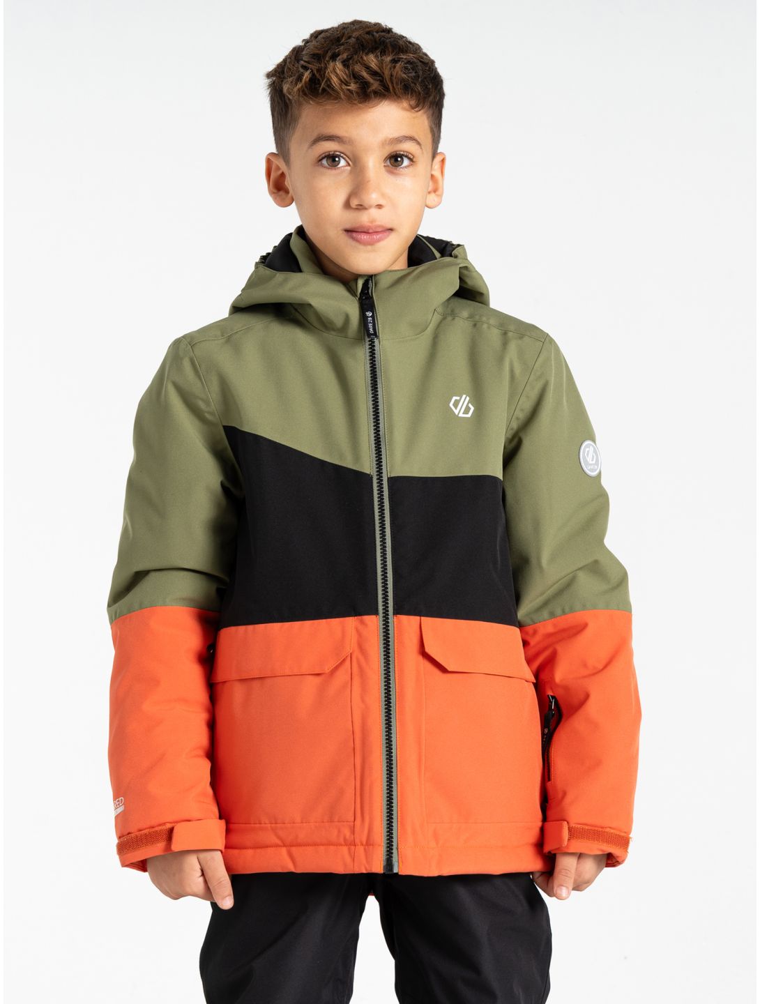 Dare2b, Steazy III ski-jas kinderen Olivine Green / Black / Orange Rust groen, oranje, zwart 