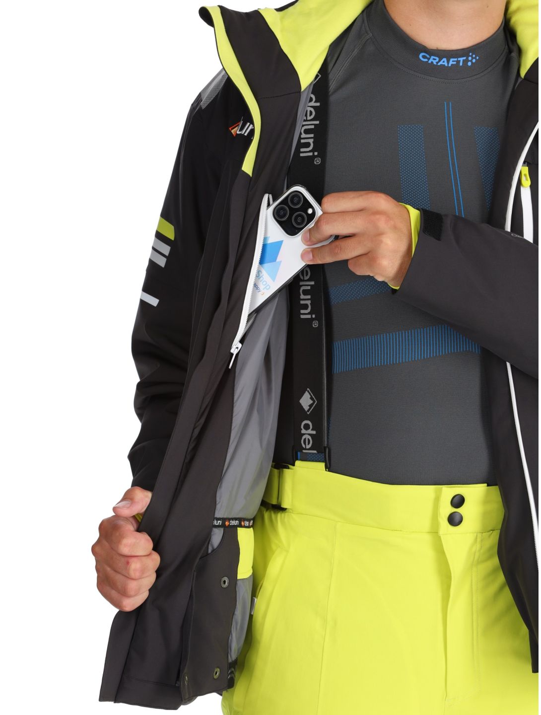 Deluni, Challenger 4 ski-jas heren Black / Yellow Lime geel, zwart 