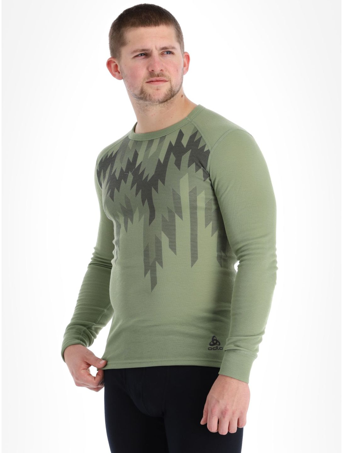 Odlo, Active Warm Eco Graphic thermoshirt heren Matte Green groen 