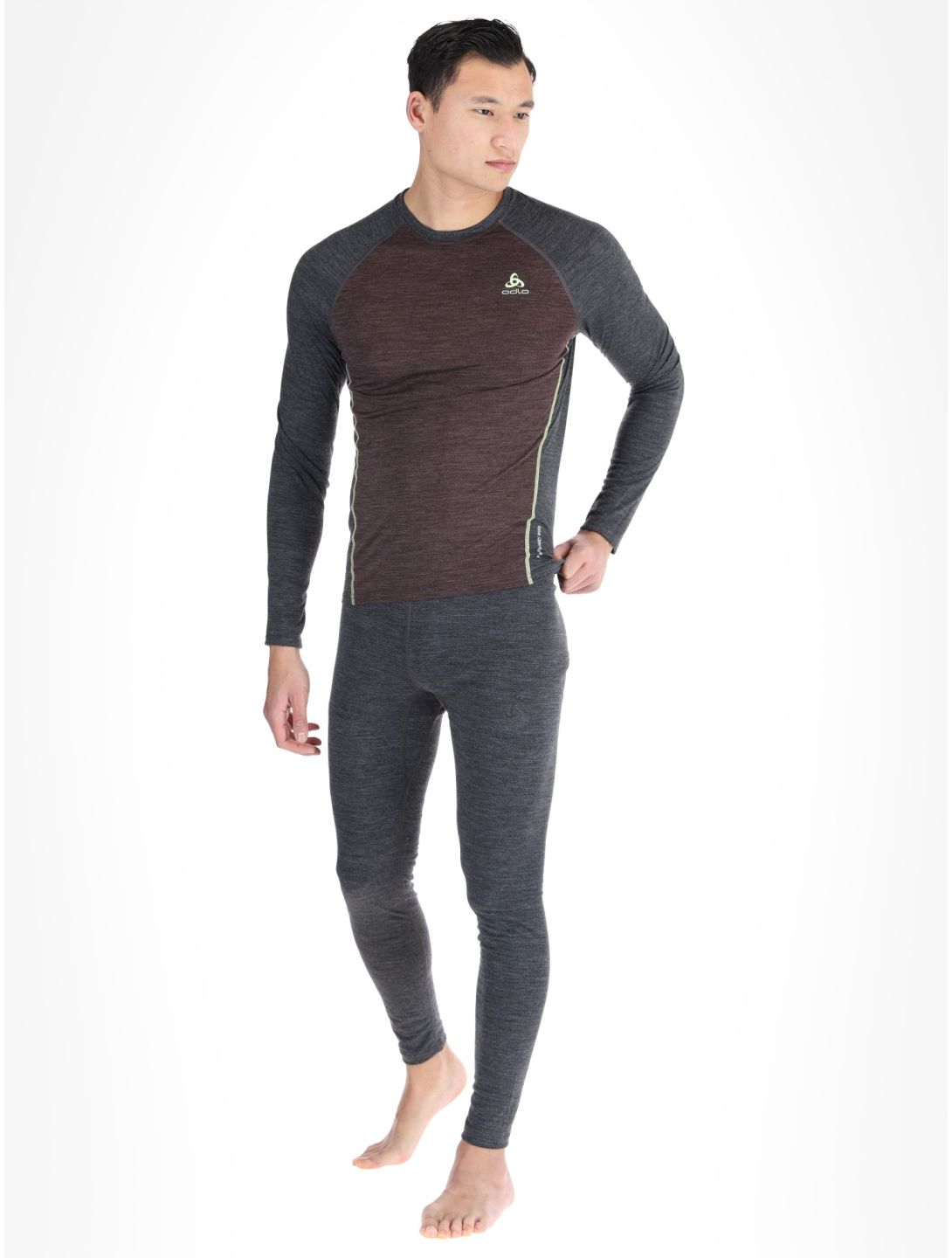 Odlo, Natural Performance PW 150 FA Thermoshirt heren Fudge - Dark Grey Melange Grijs, Paars 