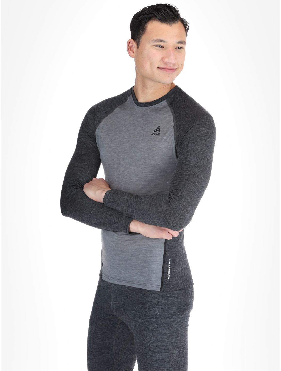 Odlo, Natural Performance PW 150 FA Thermoshirt heren Grey Melange - Dark Grey Melange Grijs 