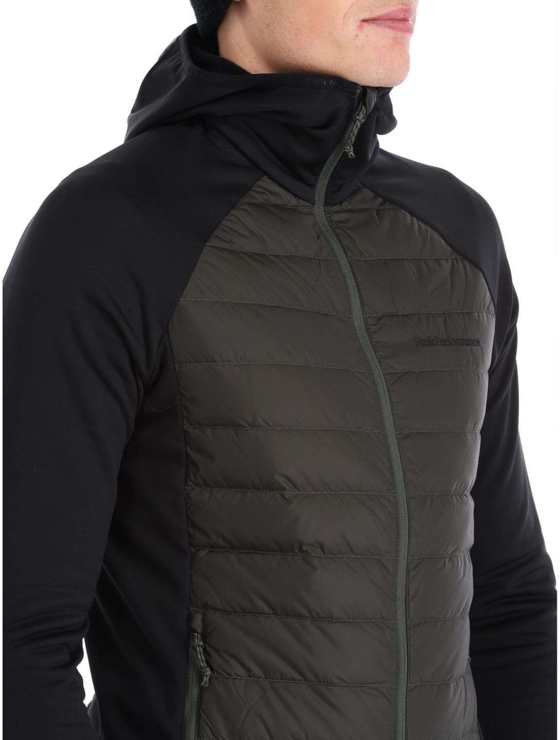 Peak Performance M Down Hybrid Hood Donsjas Heren Olive Extreme Black Groen