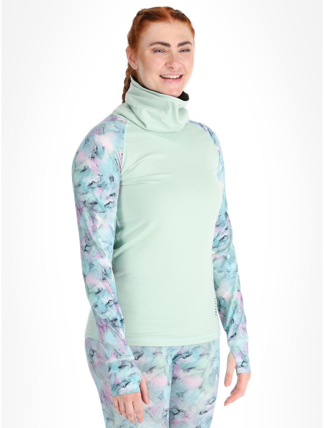 Picture, Pagaya High Fleece FA Thermoshirt dames Blurry Water Silt Green Groen 