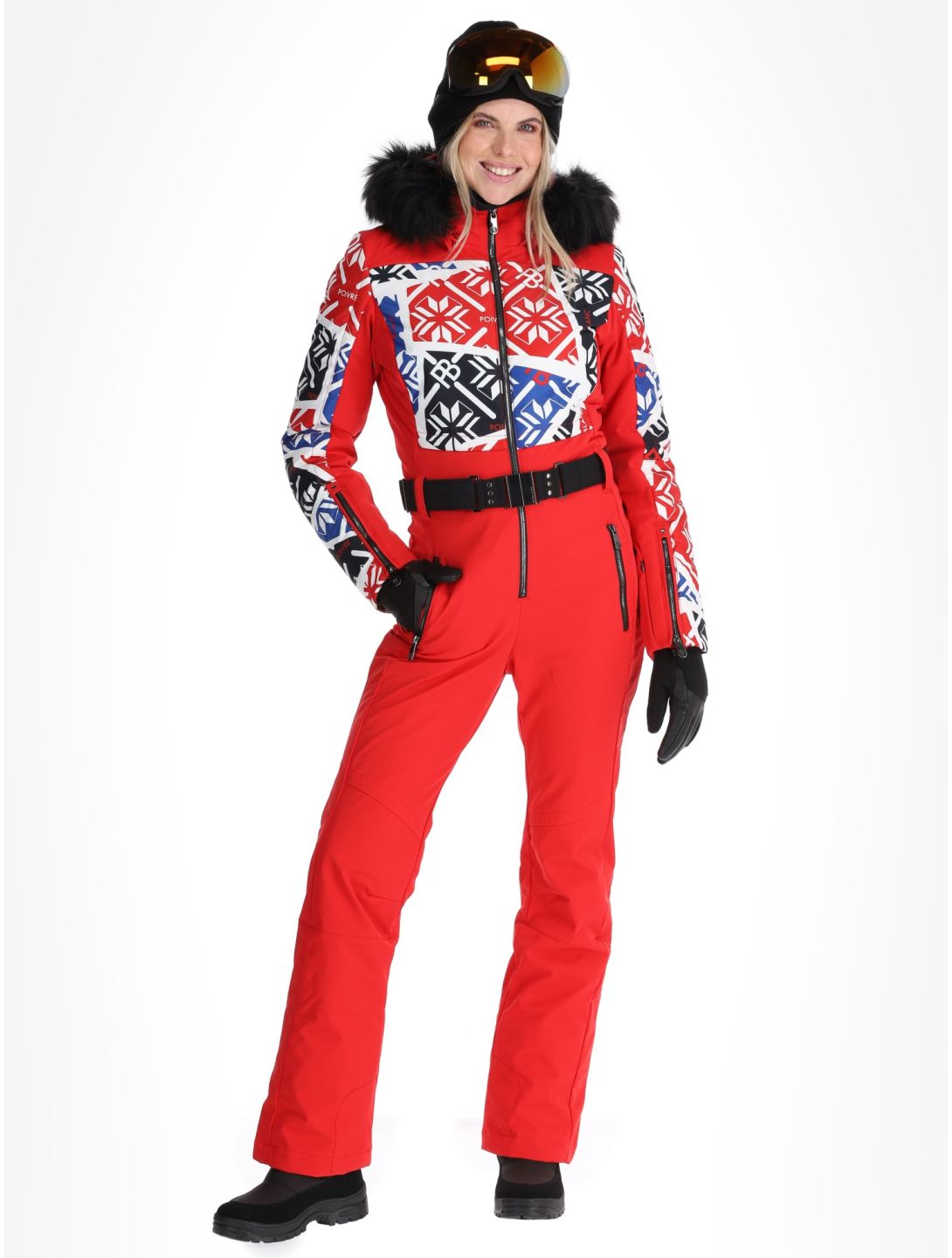 Poivre Blanc, Traditional 24PBH0831/WO/P DA Ski-overall dames Print Scarlet Red Rood 