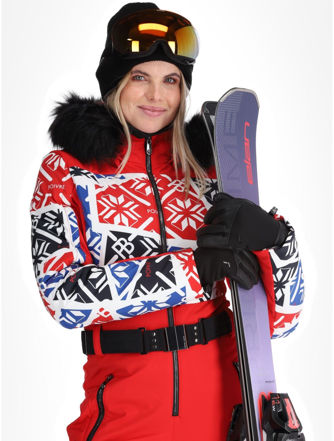 Poivre Blanc, Traditional 24PBH0831/WO/P DA Ski-overall dames Print Scarlet Red Rood 