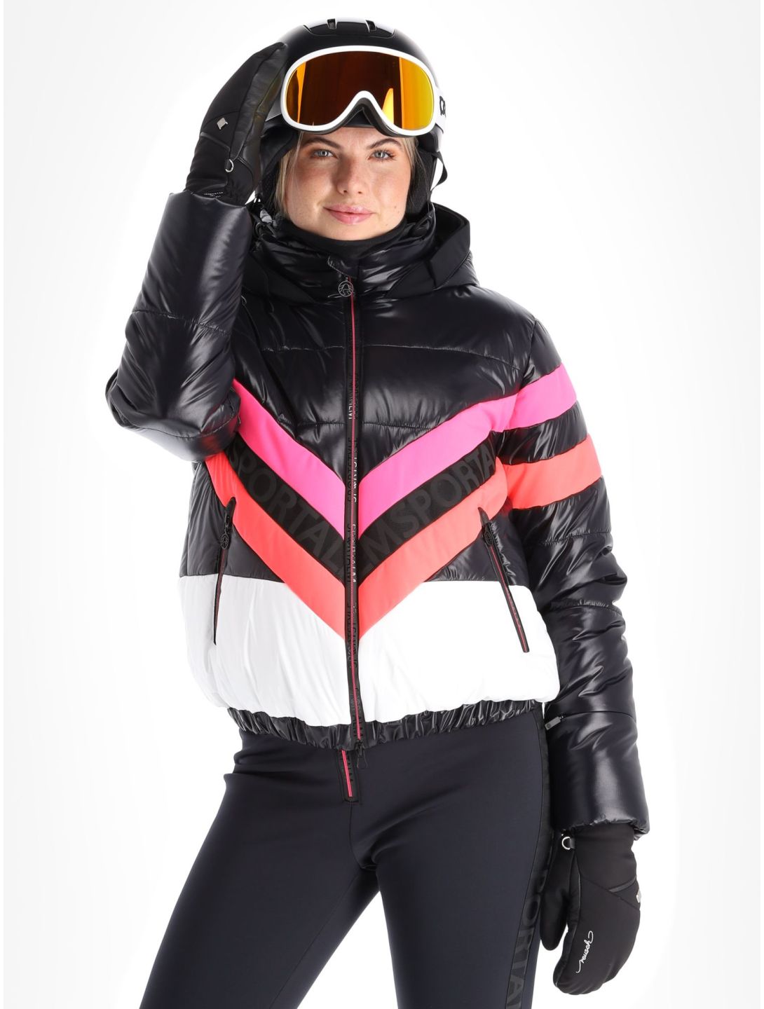 Sportalm Kitzbühel, Airbrush m.Kap.o.P. ski-jas dames Black wit, zwart 