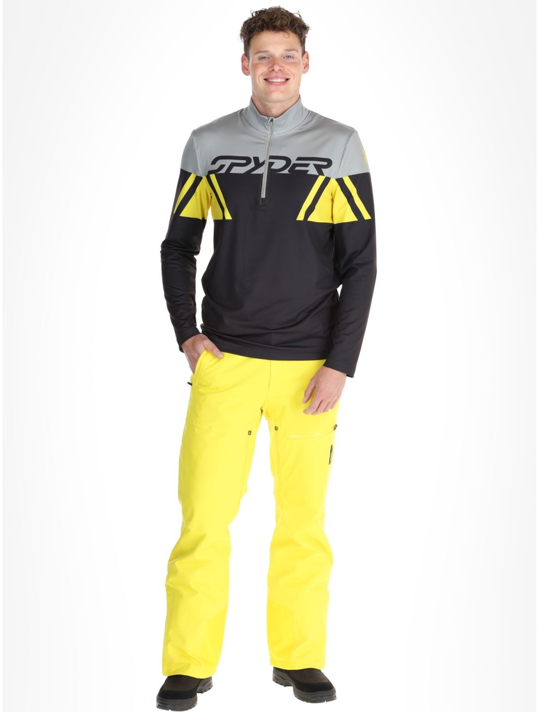 Spyder, Podium 1/2 Zip GA Ski pully heren Acid Yellow Geel, Zwart 