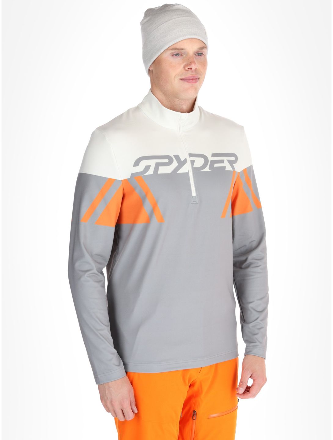 Spyder, Podium 1/2 Zip GA Ski pully heren Concrete Grijs, Oranje 