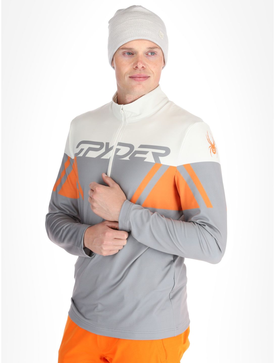 Spyder, Podium 1/2 Zip GA Ski pully heren Concrete Grijs, Oranje 