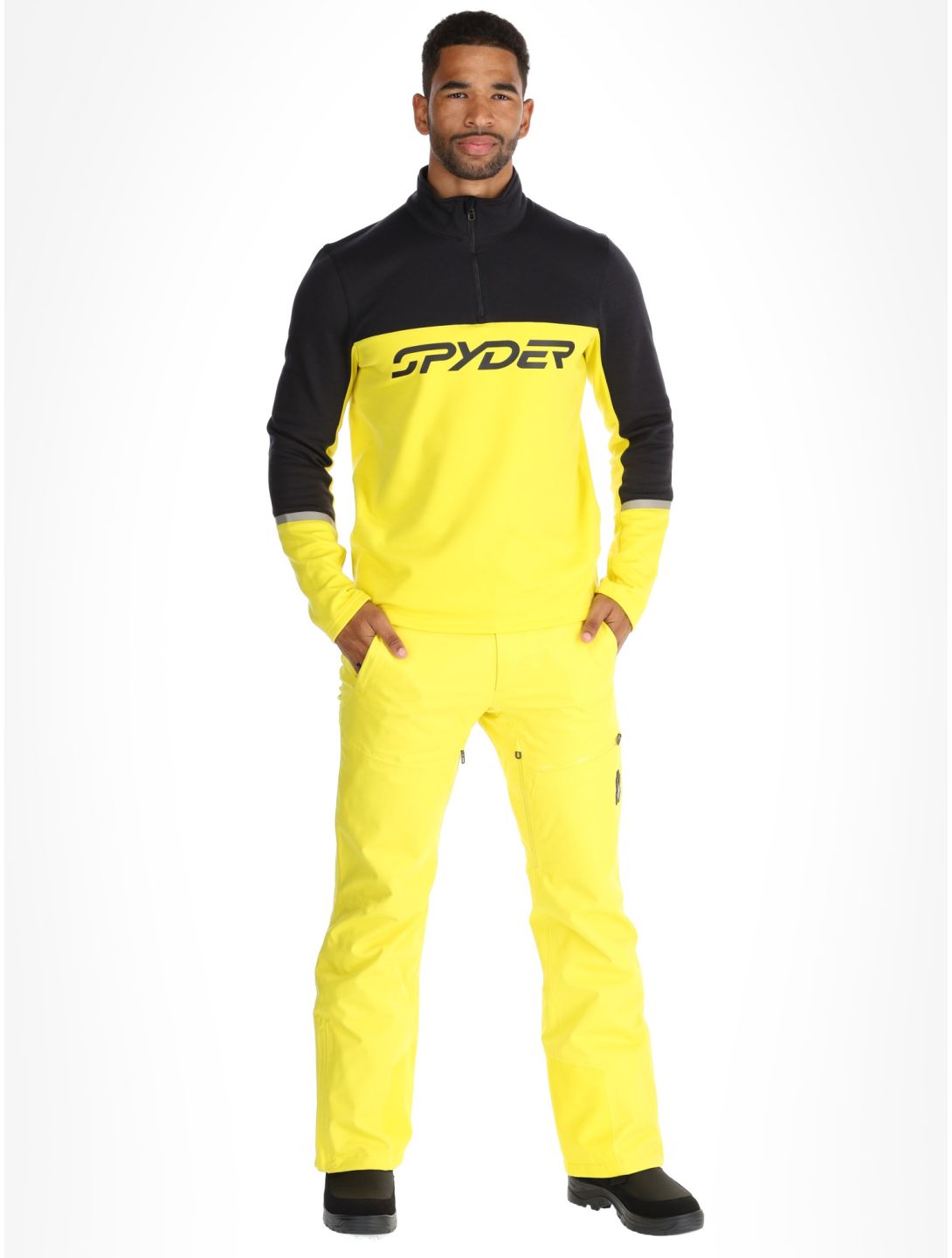 Spyder, Speed Fleece 1/2 Zip skipully heren Acid Yellow geel, zwart 