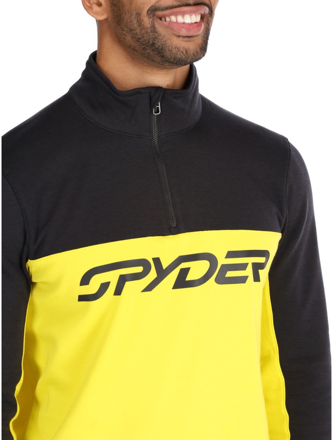 Spyder, Speed Fleece 1/2 Zip skipully heren Acid Yellow geel, zwart 