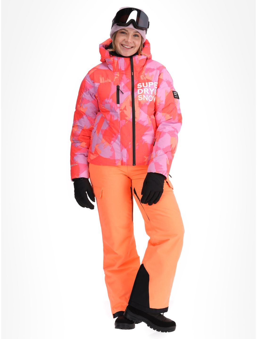 Superdry, Hooded Ski Boxy Puffer AA Jas gevoerd dames Brush Camo Coral Roze 