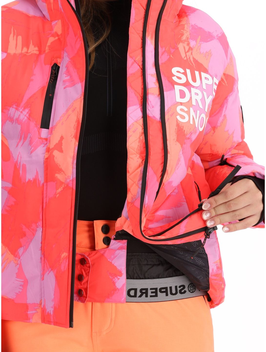 Superdry, Hooded Ski Boxy Puffer AA Jas gevoerd dames Brush Camo Coral Roze 