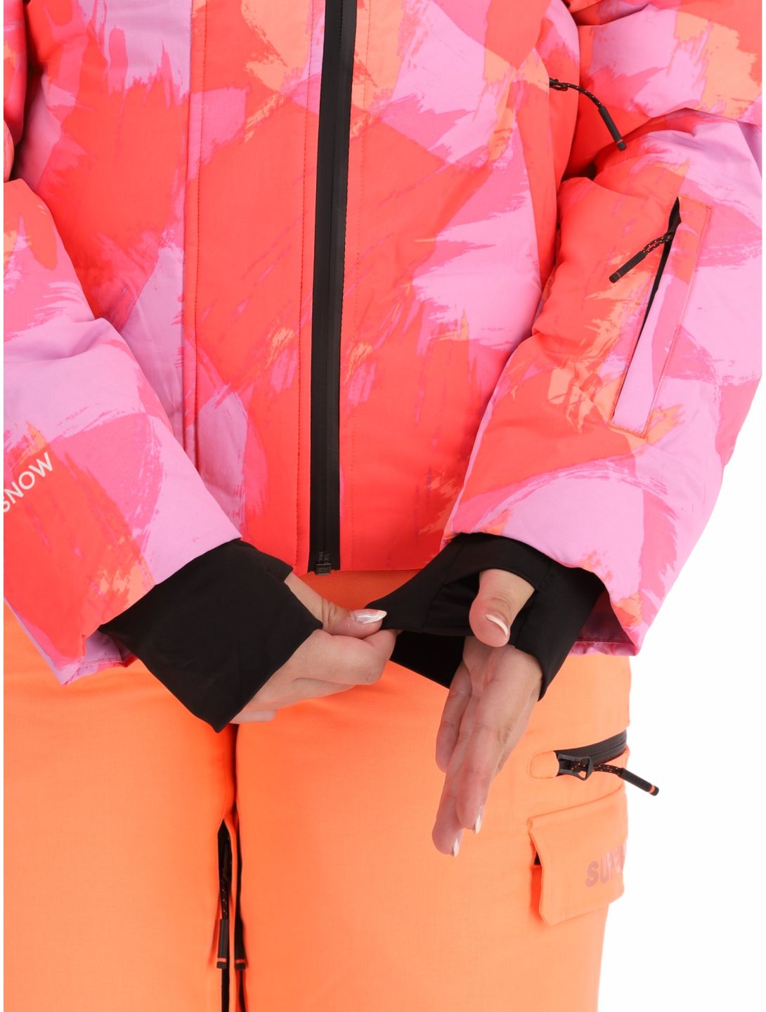 Superdry, Hooded Ski Boxy Puffer AA Jas gevoerd dames Brush Camo Coral Roze 