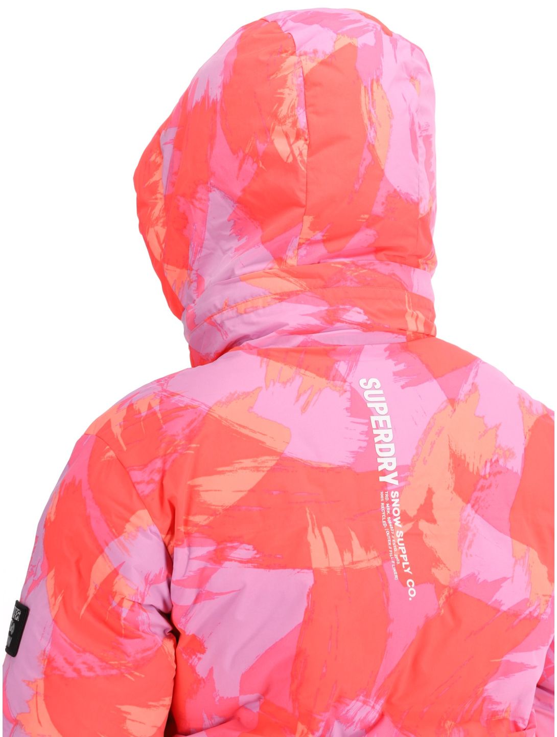 Superdry, Hooded Ski Boxy Puffer AA Jas gevoerd dames Brush Camo Coral Roze 