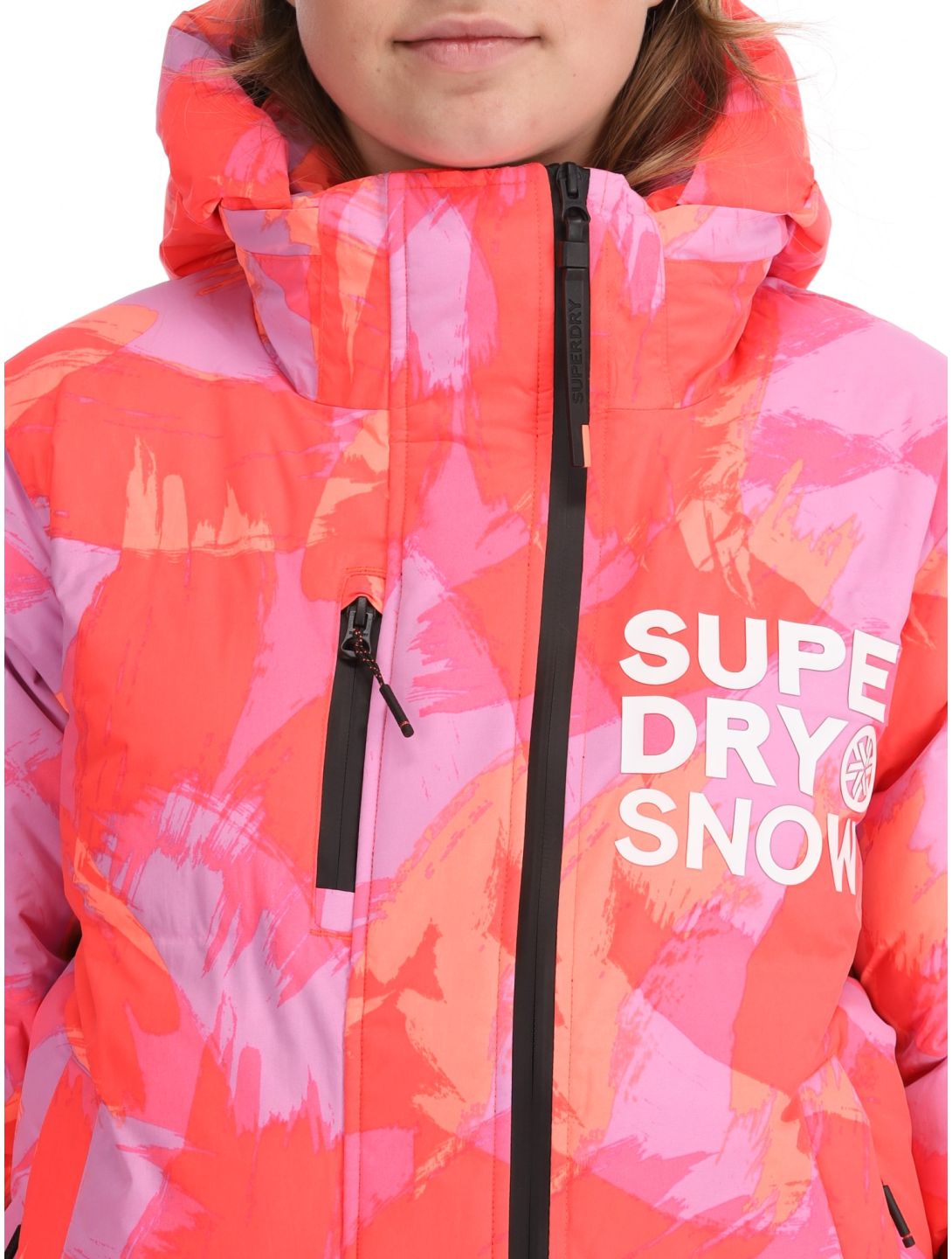 Superdry, Hooded Ski Boxy Puffer AA Jas gevoerd dames Brush Camo Coral Roze 