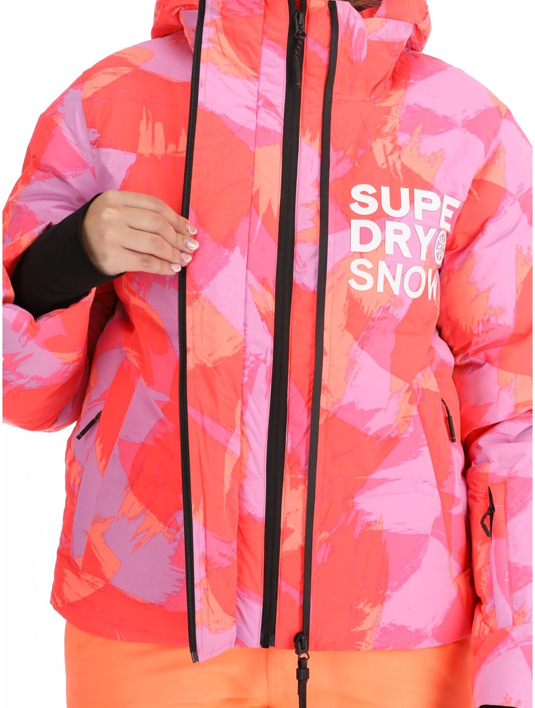 Superdry, Hooded Ski Boxy Puffer AA Jas gevoerd dames Brush Camo Coral Roze 