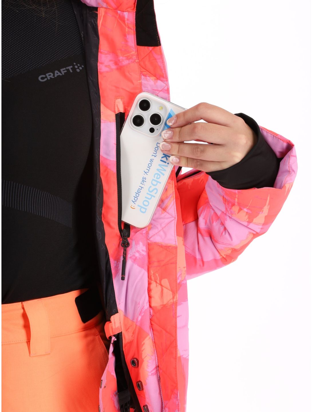 Superdry, Hooded Ski Boxy Puffer AA Jas gevoerd dames Brush Camo Coral Roze 