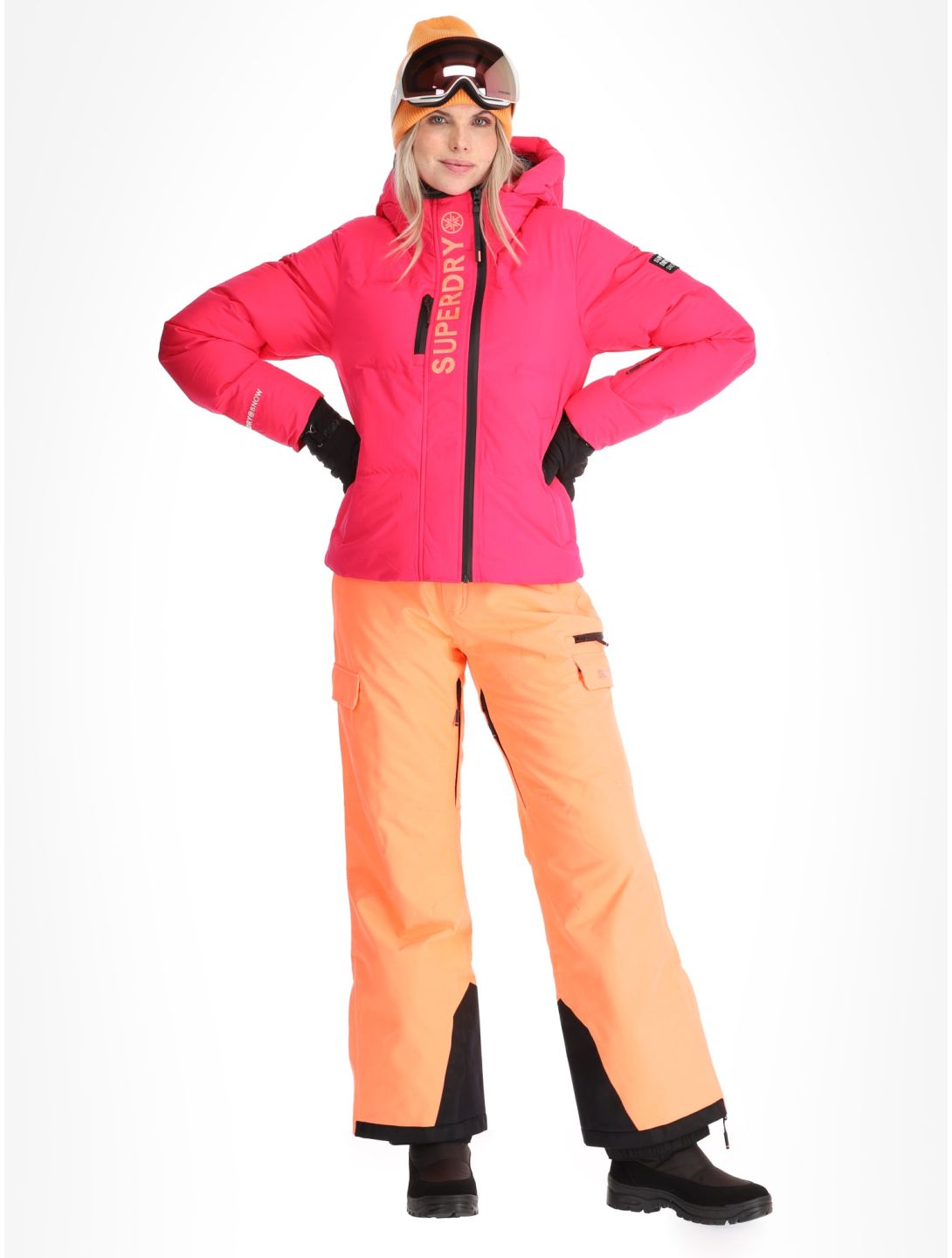 Superdry, Hooded Ski Boxy Puffer AA Jas gevoerd dames Hyper Fire Pink Roze 