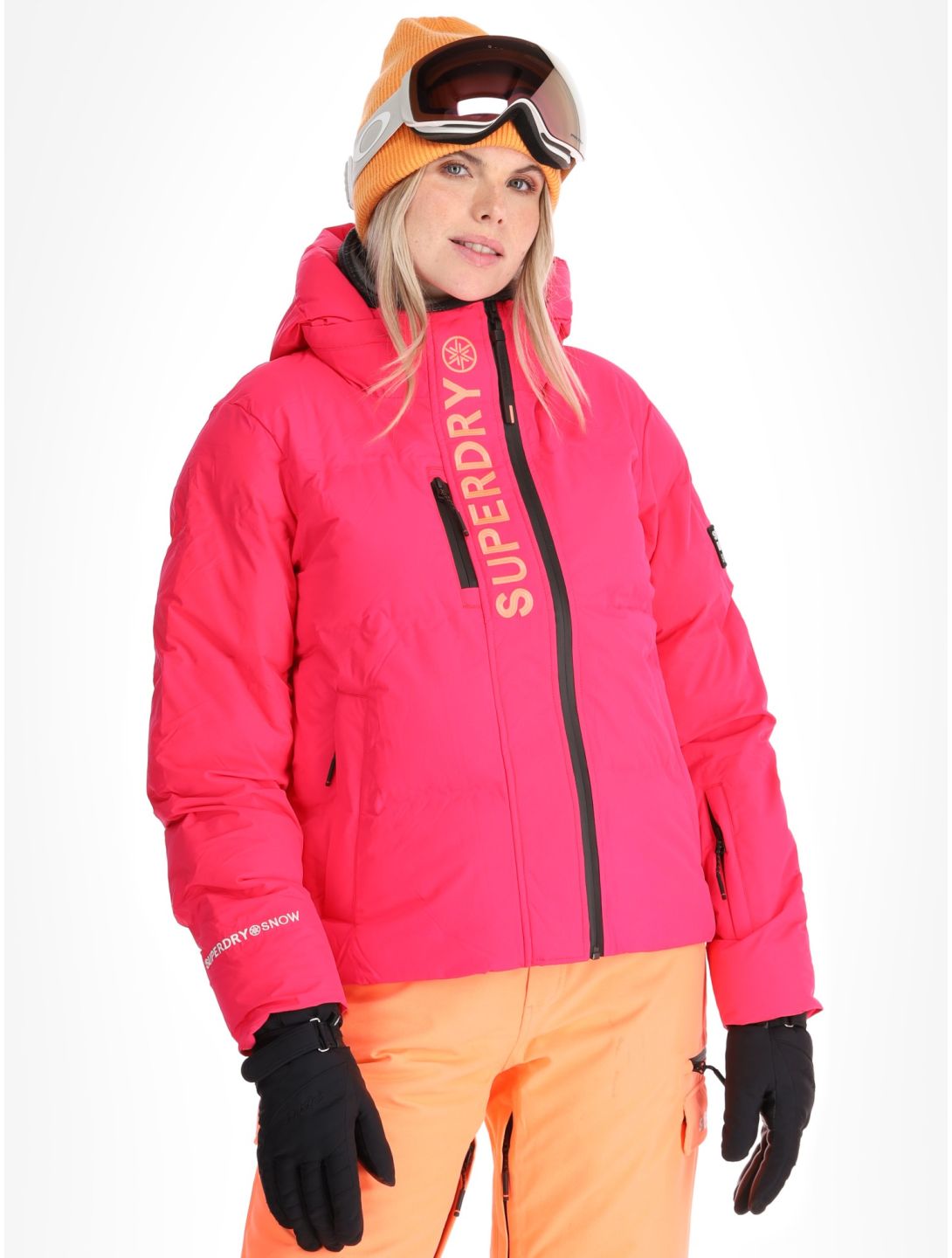 Superdry, Hooded Ski Boxy Puffer AA Jas gevoerd dames Hyper Fire Pink Roze 