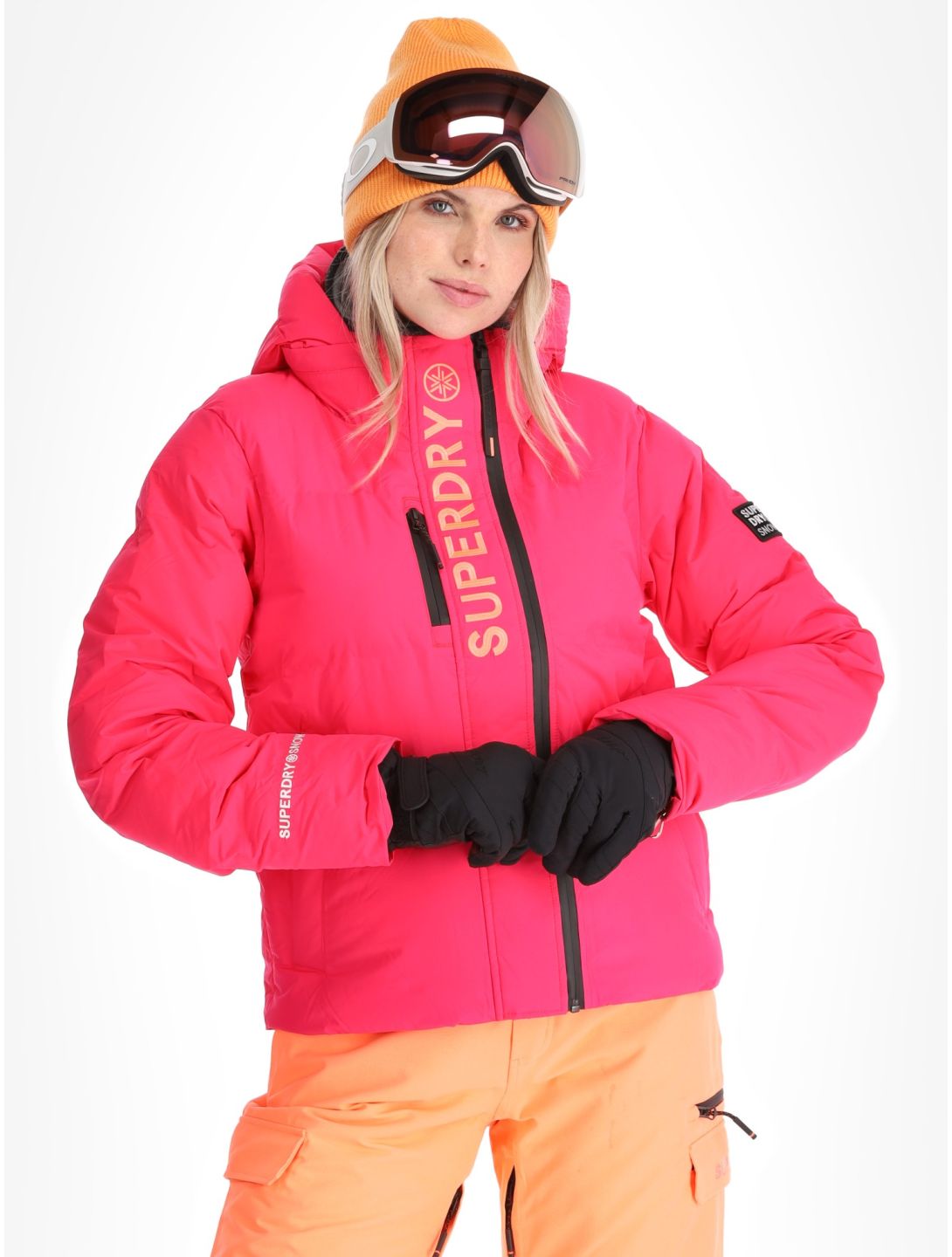 Superdry, Hooded Ski Boxy Puffer AA Jas gevoerd dames Hyper Fire Pink Roze 