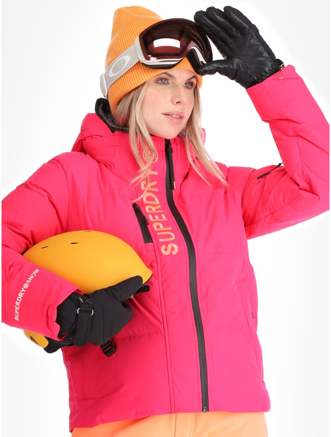 Superdry, Hooded Ski Boxy Puffer AA Jas gevoerd dames Hyper Fire Pink Roze 