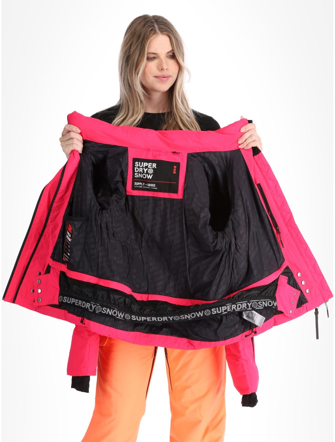 Superdry, Hooded Ski Boxy Puffer AA Jas gevoerd dames Hyper Fire Pink Roze 