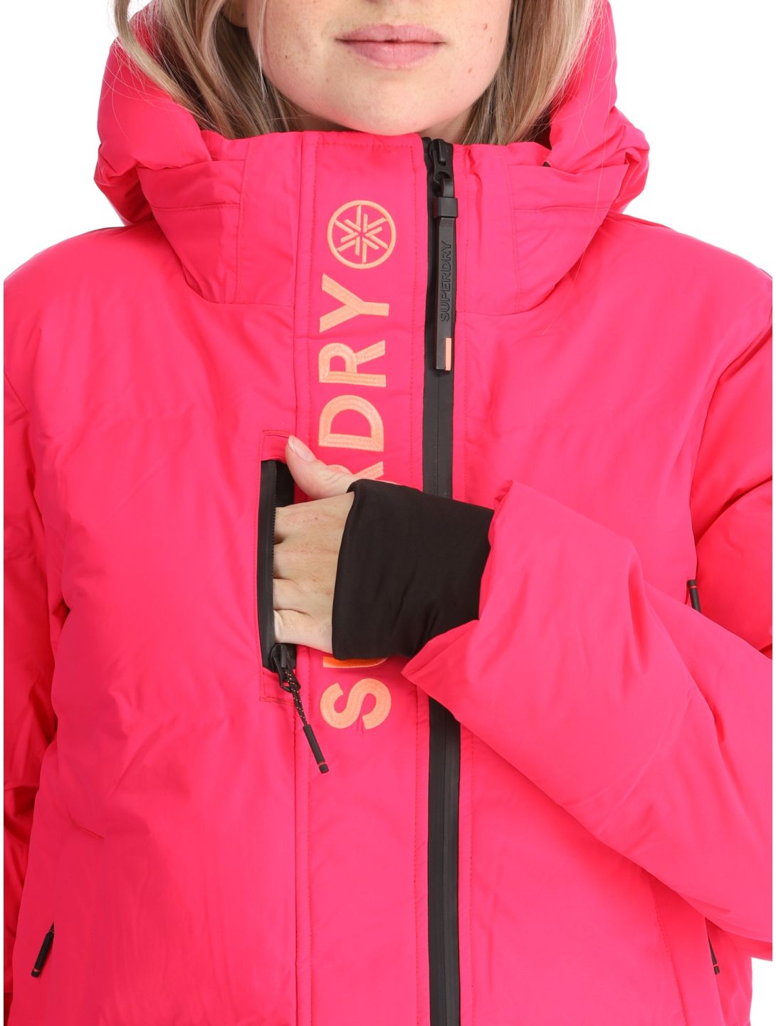 Superdry, Hooded Ski Boxy Puffer AA Jas gevoerd dames Hyper Fire Pink Roze 