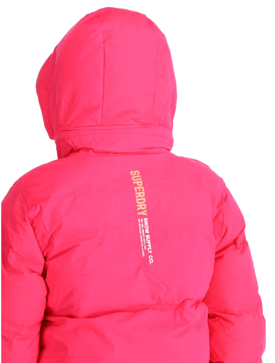 Superdry, Hooded Ski Boxy Puffer AA Jas gevoerd dames Hyper Fire Pink Roze 