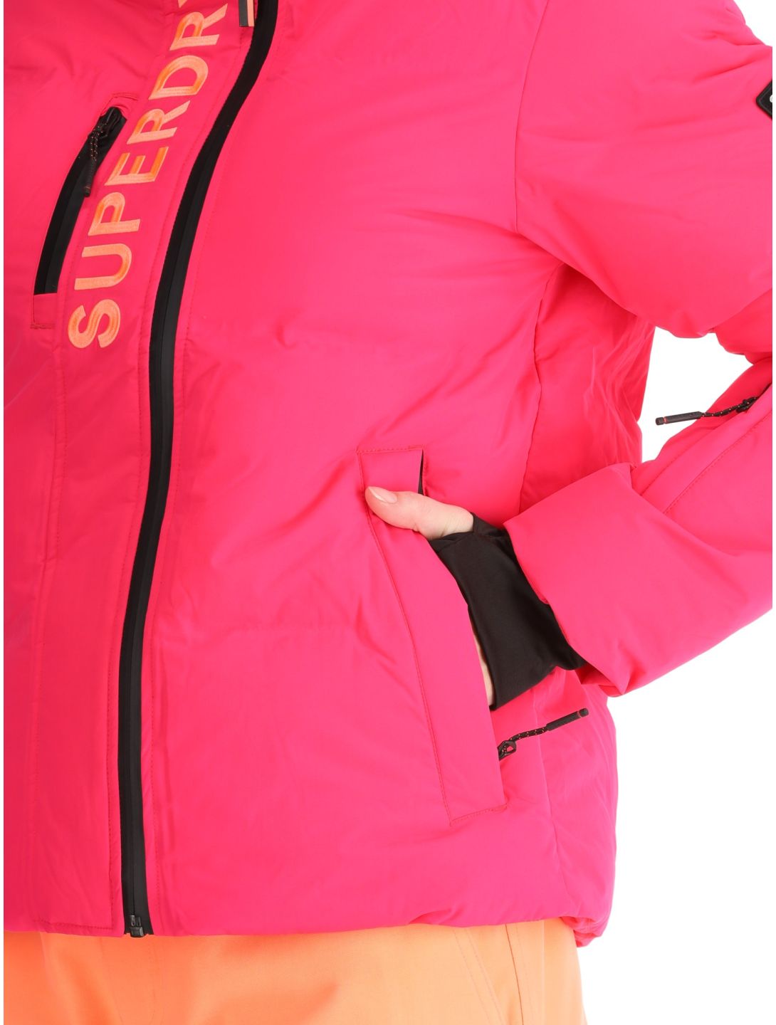 Superdry, Hooded Ski Boxy Puffer AA Jas gevoerd dames Hyper Fire Pink Roze 