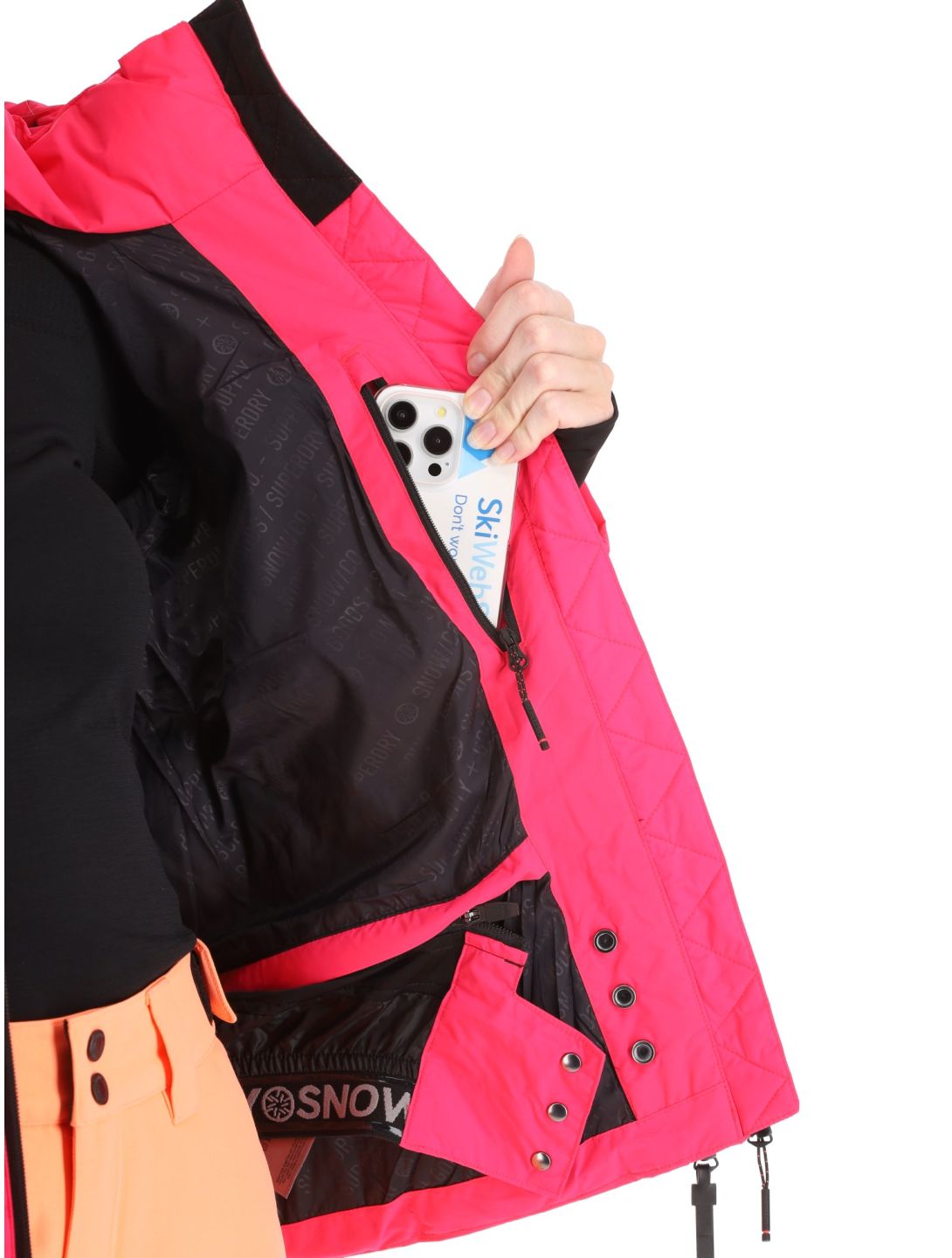 Superdry, Hooded Ski Boxy Puffer AA Jas gevoerd dames Hyper Fire Pink Roze 