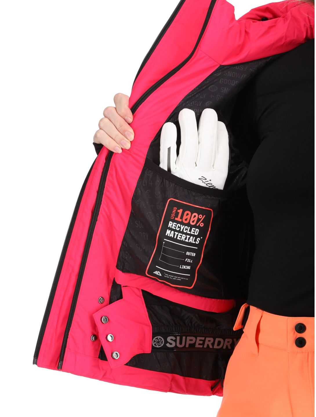 Superdry, Hooded Ski Boxy Puffer AA Jas gevoerd dames Hyper Fire Pink Roze 