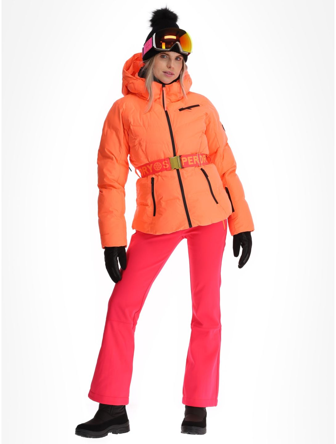 Superdry, Ski Luxe Puffer AA Jas gevoerd dames Pastelline Coral Roze 