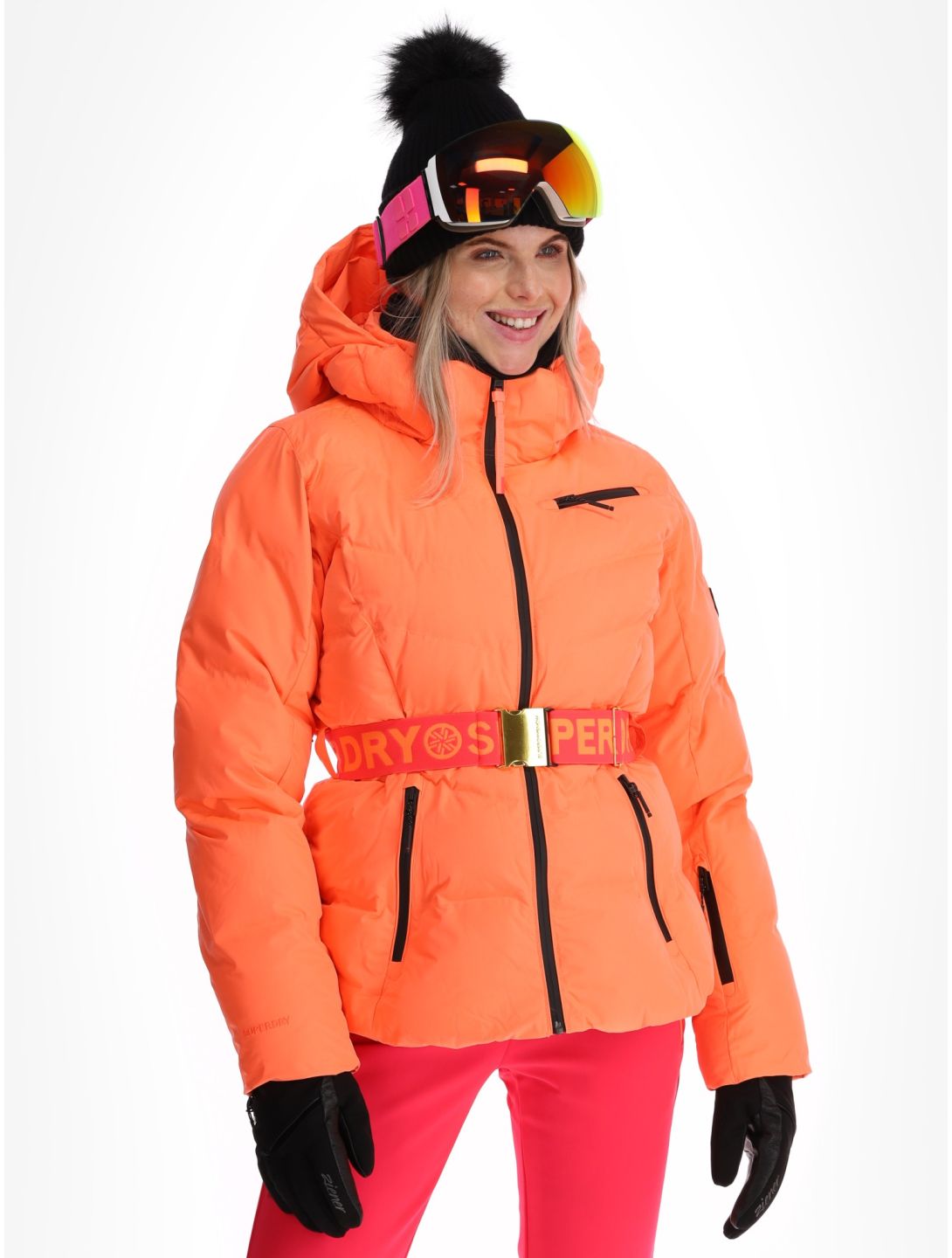 Superdry, Ski Luxe Puffer AA Jas gevoerd dames Pastelline Coral Roze 