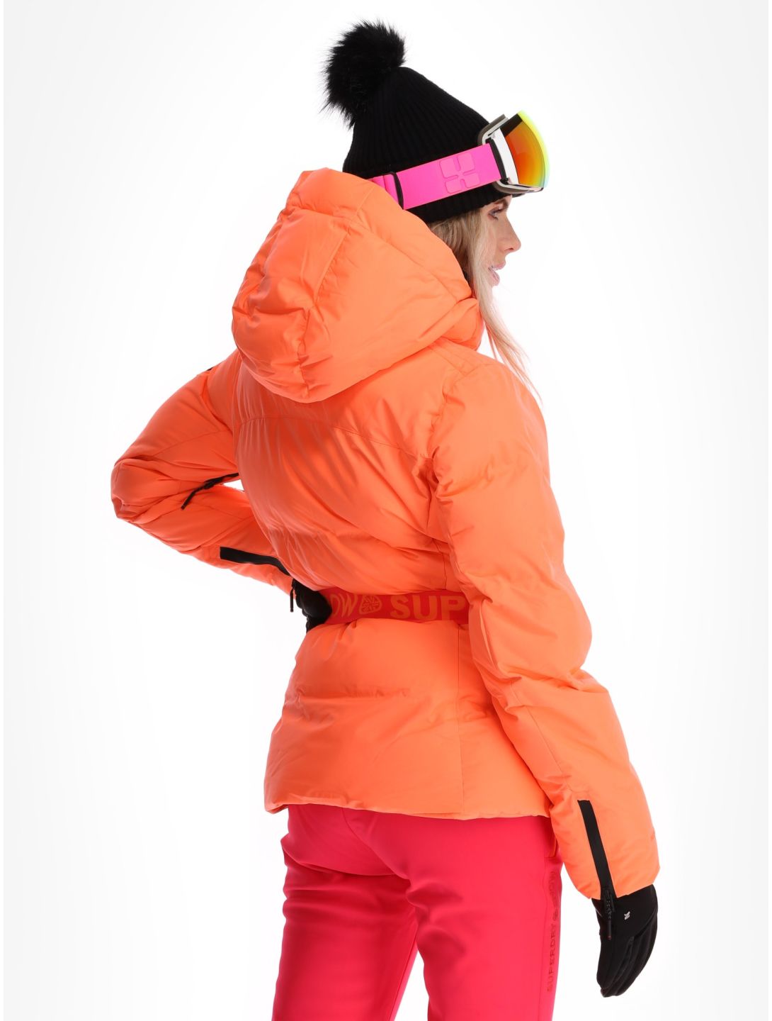 Superdry, Ski Luxe Puffer AA Jas gevoerd dames Pastelline Coral Roze 