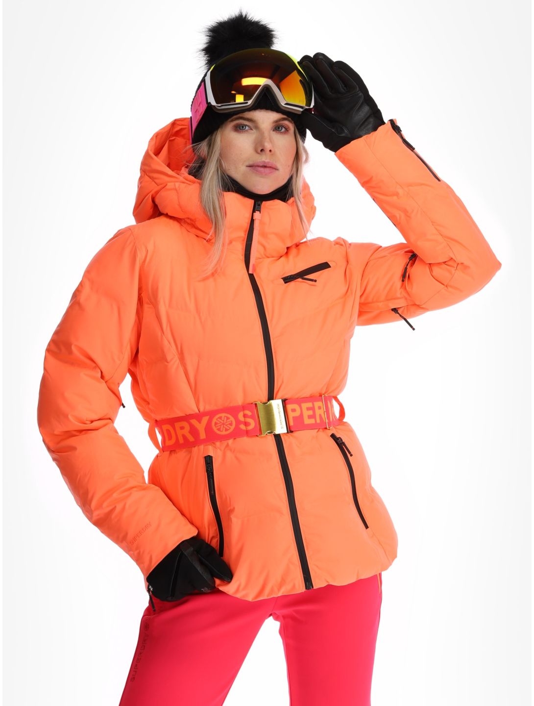 Superdry, Ski Luxe Puffer AA Jas gevoerd dames Pastelline Coral Roze 