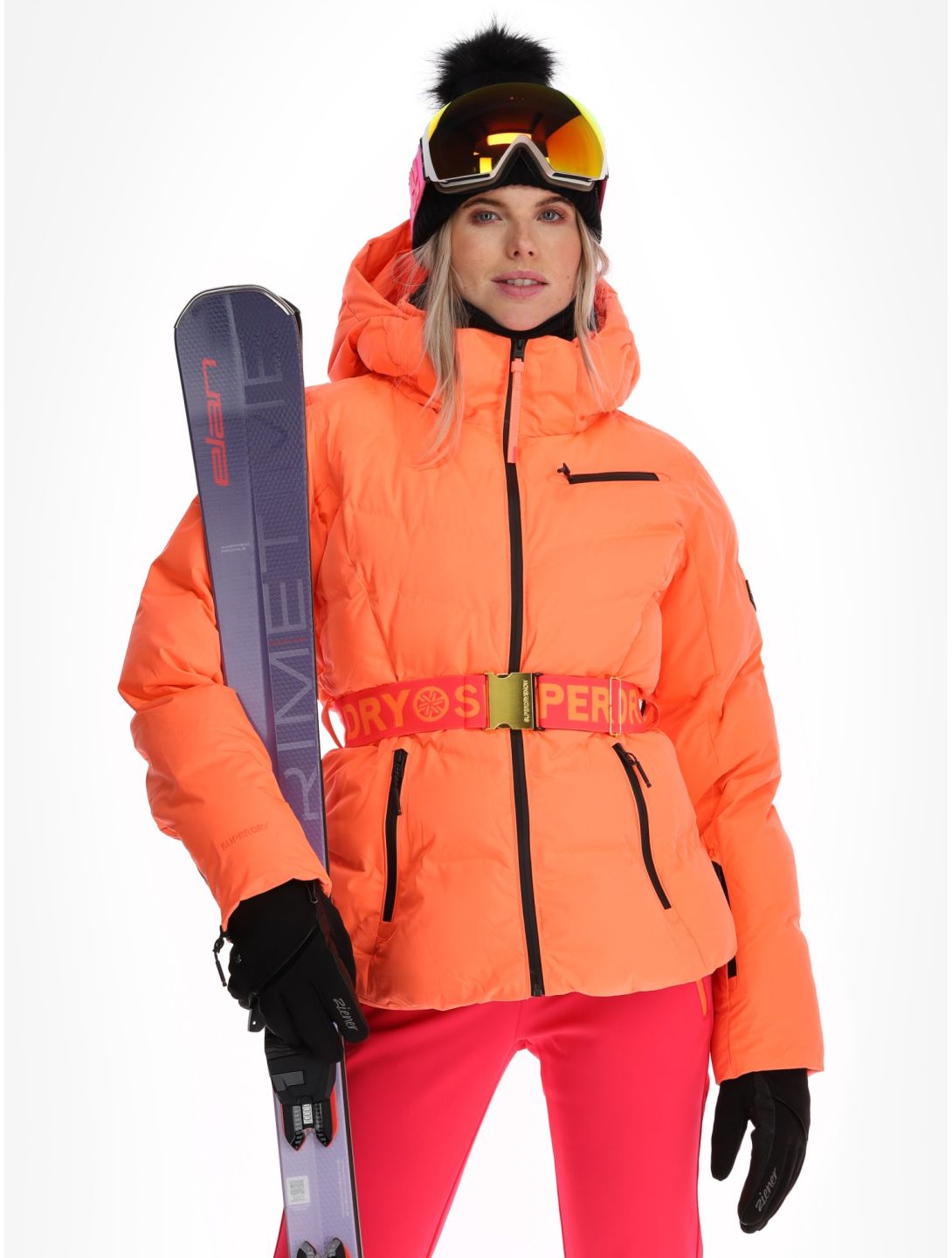 Superdry, Ski Luxe Puffer AA Jas gevoerd dames Pastelline Coral Roze 