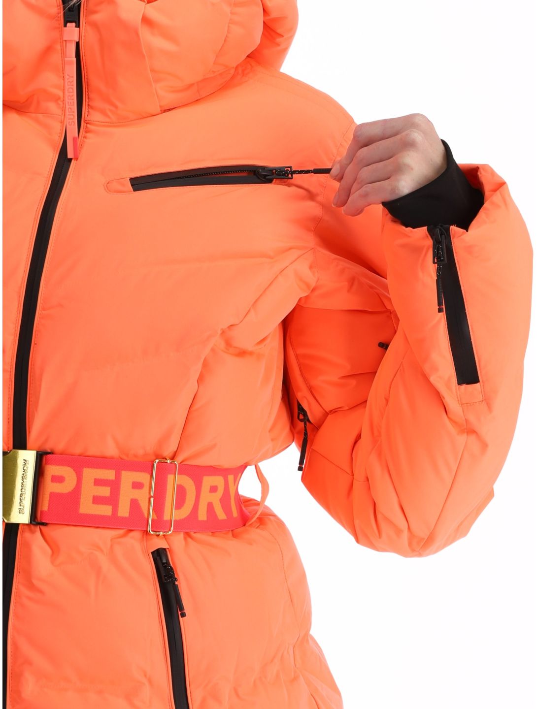 Superdry, Ski Luxe Puffer AA Jas gevoerd dames Pastelline Coral Roze 