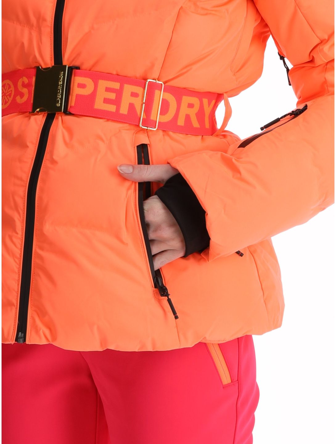 Superdry, Ski Luxe Puffer AA Jas gevoerd dames Pastelline Coral Roze 