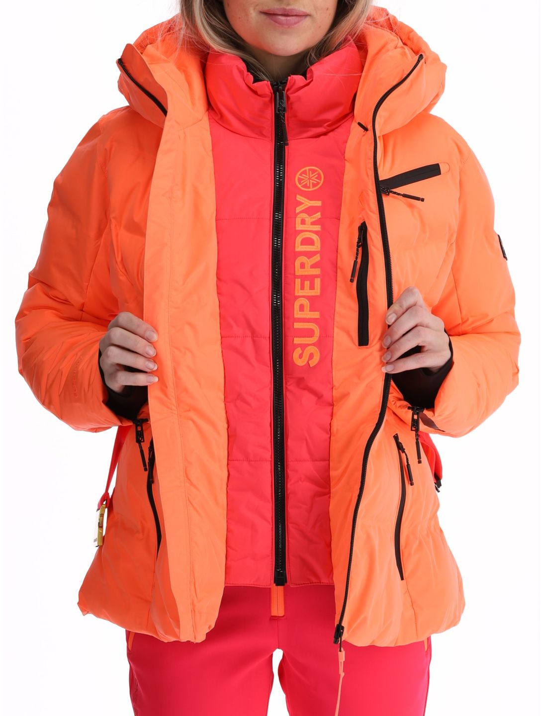 Superdry, Ski Luxe Puffer AA Jas gevoerd dames Pastelline Coral Roze 