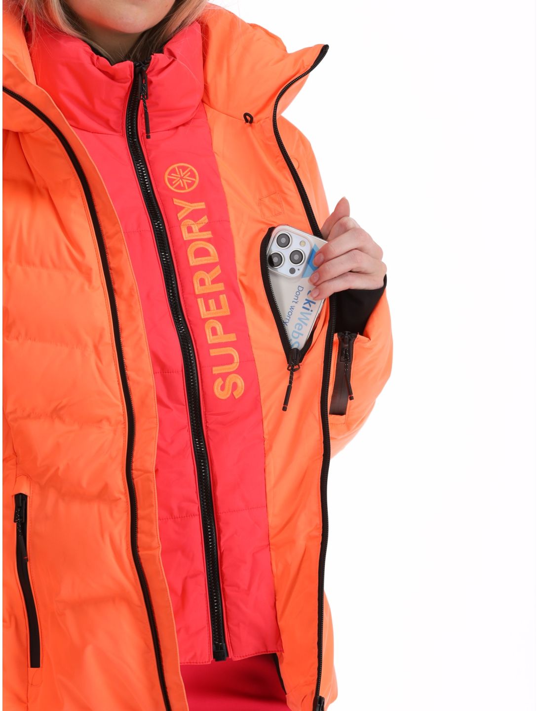 Superdry, Ski Luxe Puffer AA Jas gevoerd dames Pastelline Coral Roze 