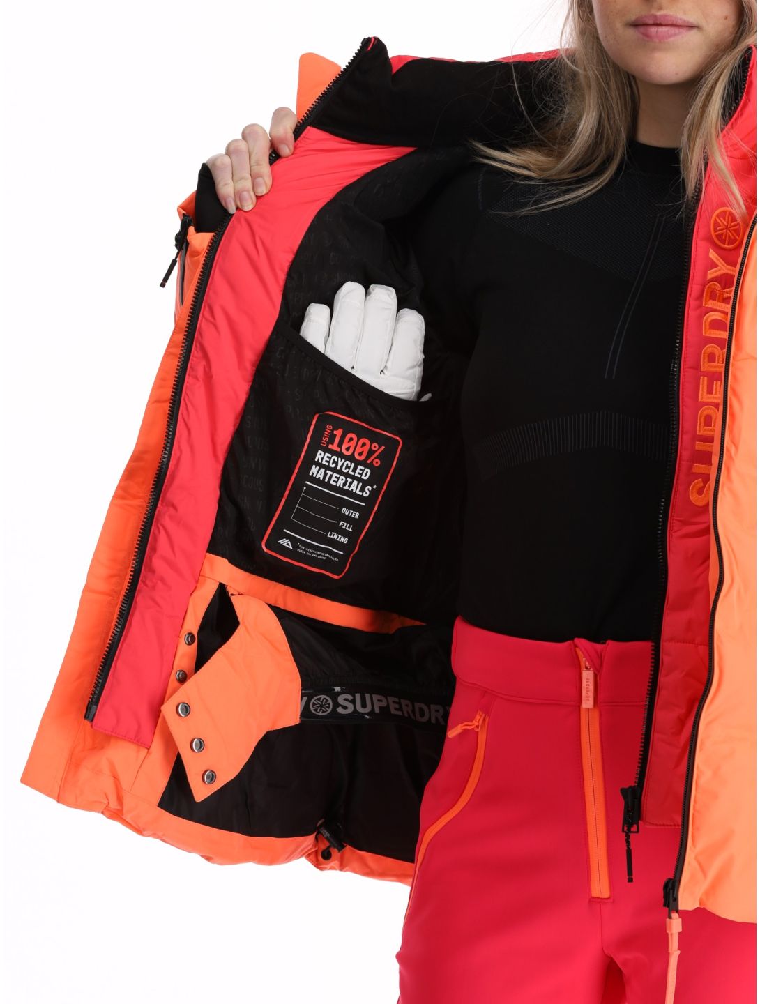 Superdry, Ski Luxe Puffer AA Jas gevoerd dames Pastelline Coral Roze 