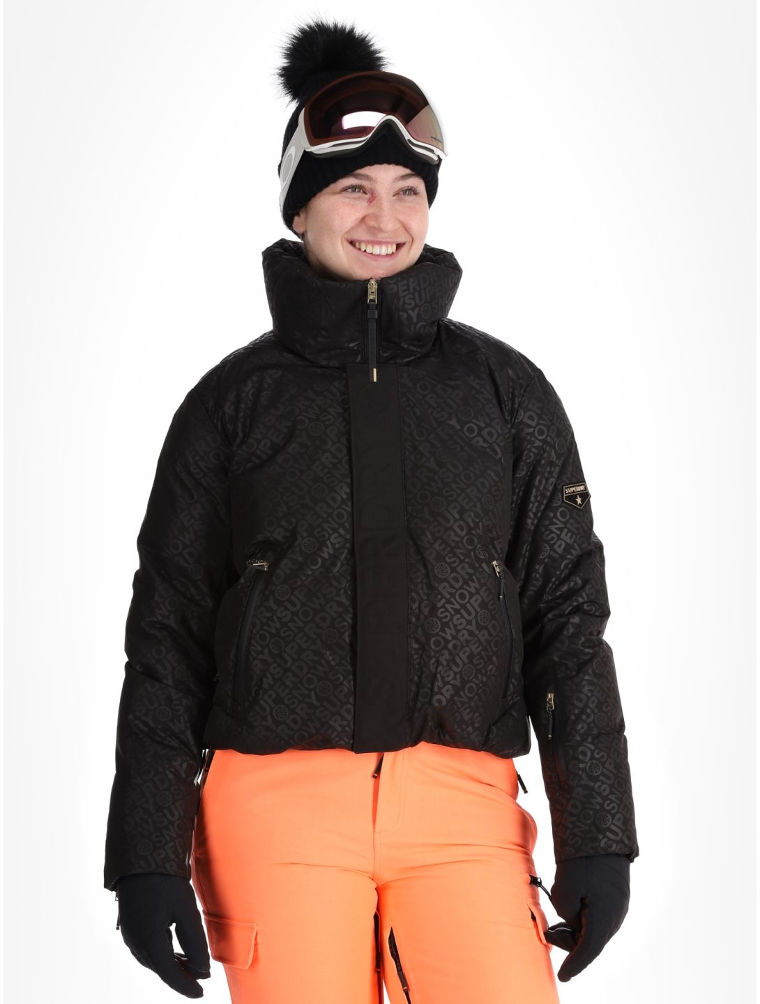 Superdry, Ski Slalom Puffer AA Jas gevoerd dames Superdry Monogram Black Luxe Wit, Zwart 