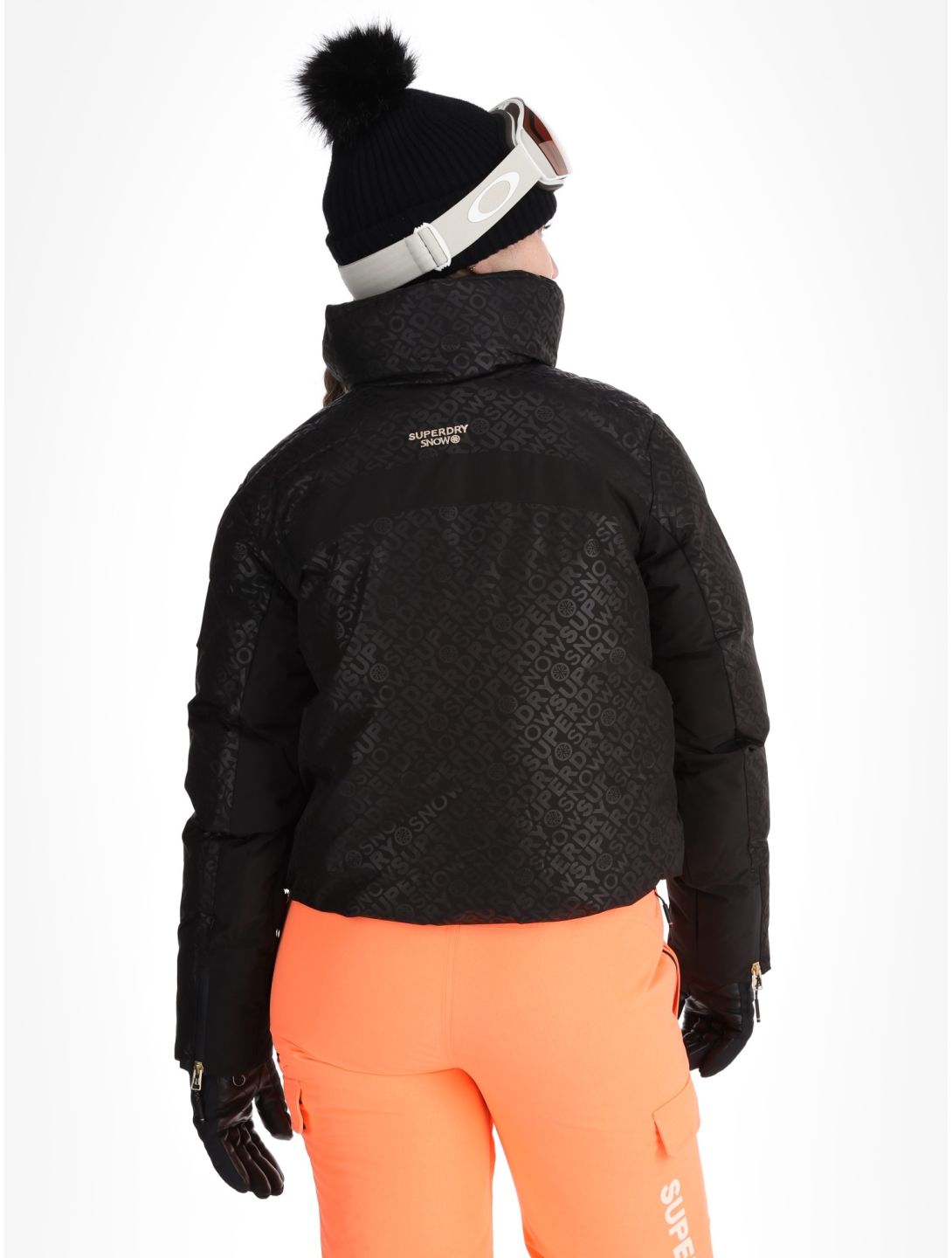 Superdry, Ski Slalom Puffer AA Jas gevoerd dames Superdry Monogram Black Luxe Wit, Zwart 