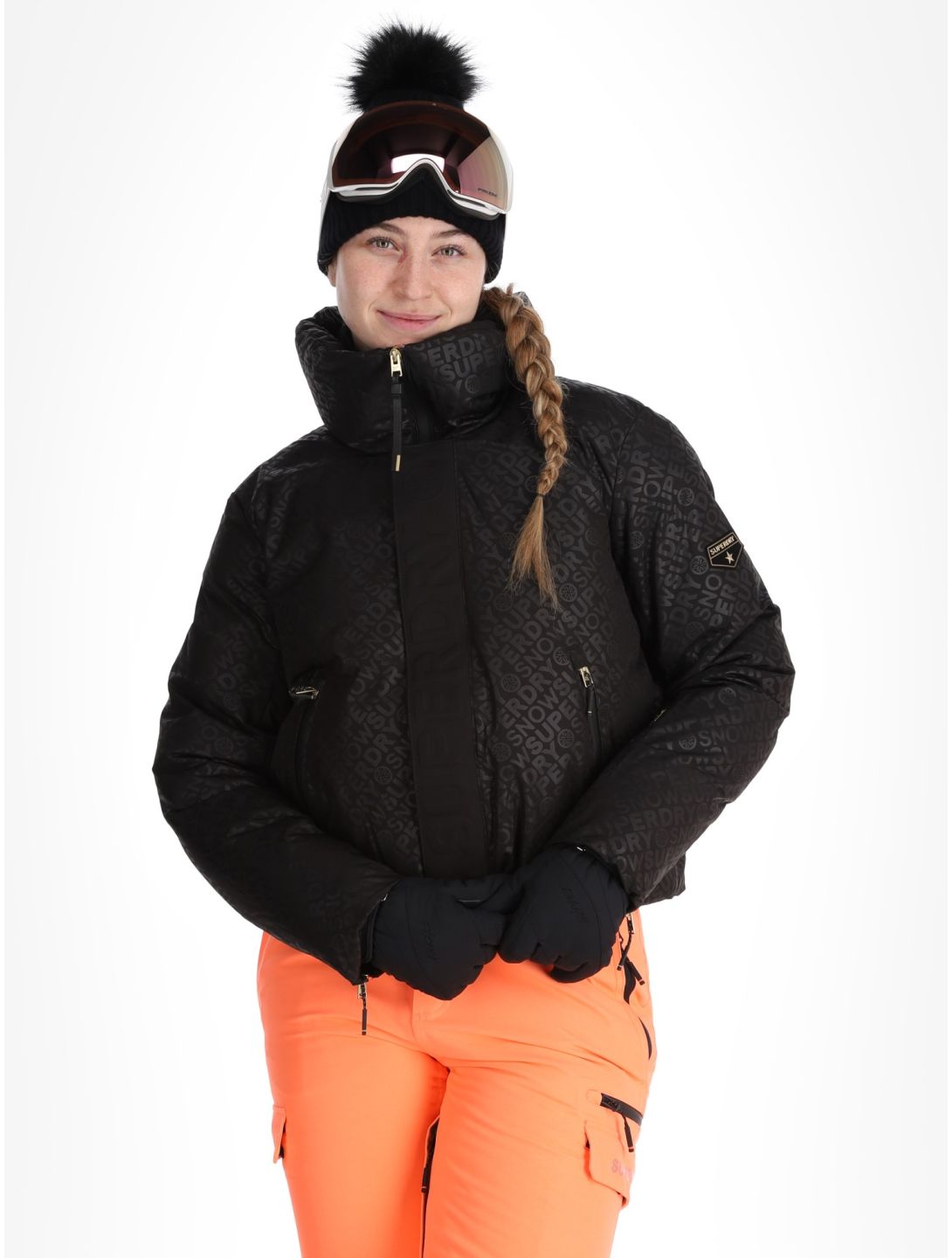 Superdry, Ski Slalom Puffer AA Jas gevoerd dames Superdry Monogram Black Luxe Wit, Zwart 